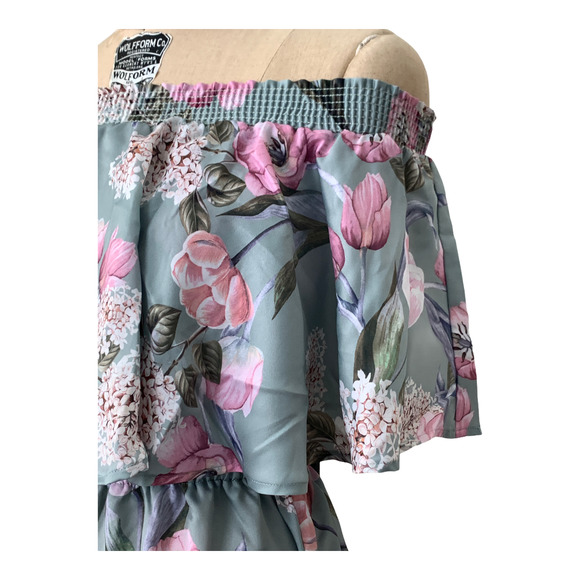 Show me your Mumu Maxi Dress Hawaii Orchid Summer Off Shoulder XS S NWT - Picture 6 of 9